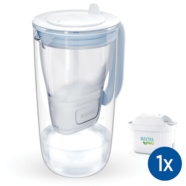 2.5L GLASS WATER FILTER JUG LIGHT BLUE 1 CARTRIDGE