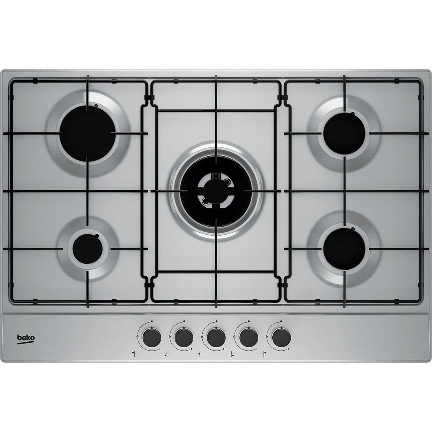 Beko HIAW75224SX 75cm 5 Zone Gas Hob with Front Knob Controls - Stainless Steel