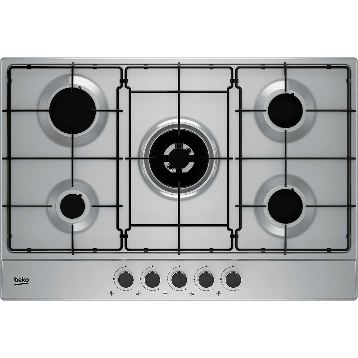 Beko HIAW75224SX 75cm 5 Zone Gas Hob with Front Knob Controls - Stainless Steel