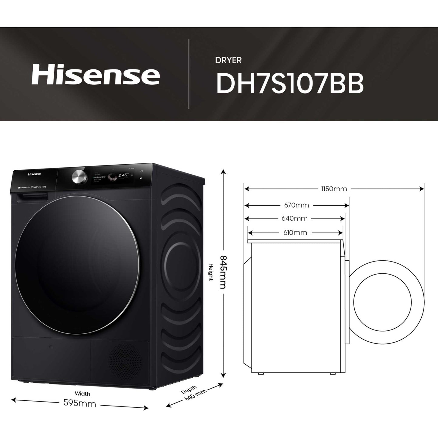 Hisense 7S 10kg Heat Pump Tumble Dryer - DH7S107BB