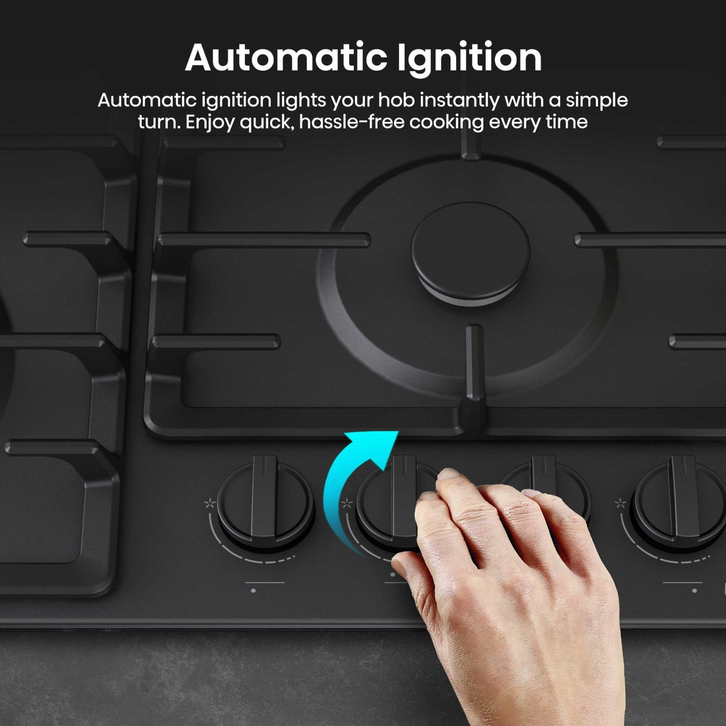 Hisense GM663BHF Hi2 60cm 4 Zone Gas Hob - Black