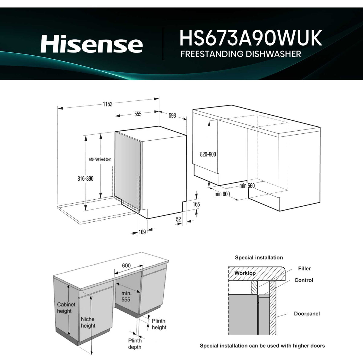 Hisense Hi6 Freestanding Full-Sized Dishwasher - HS673A90WUK
