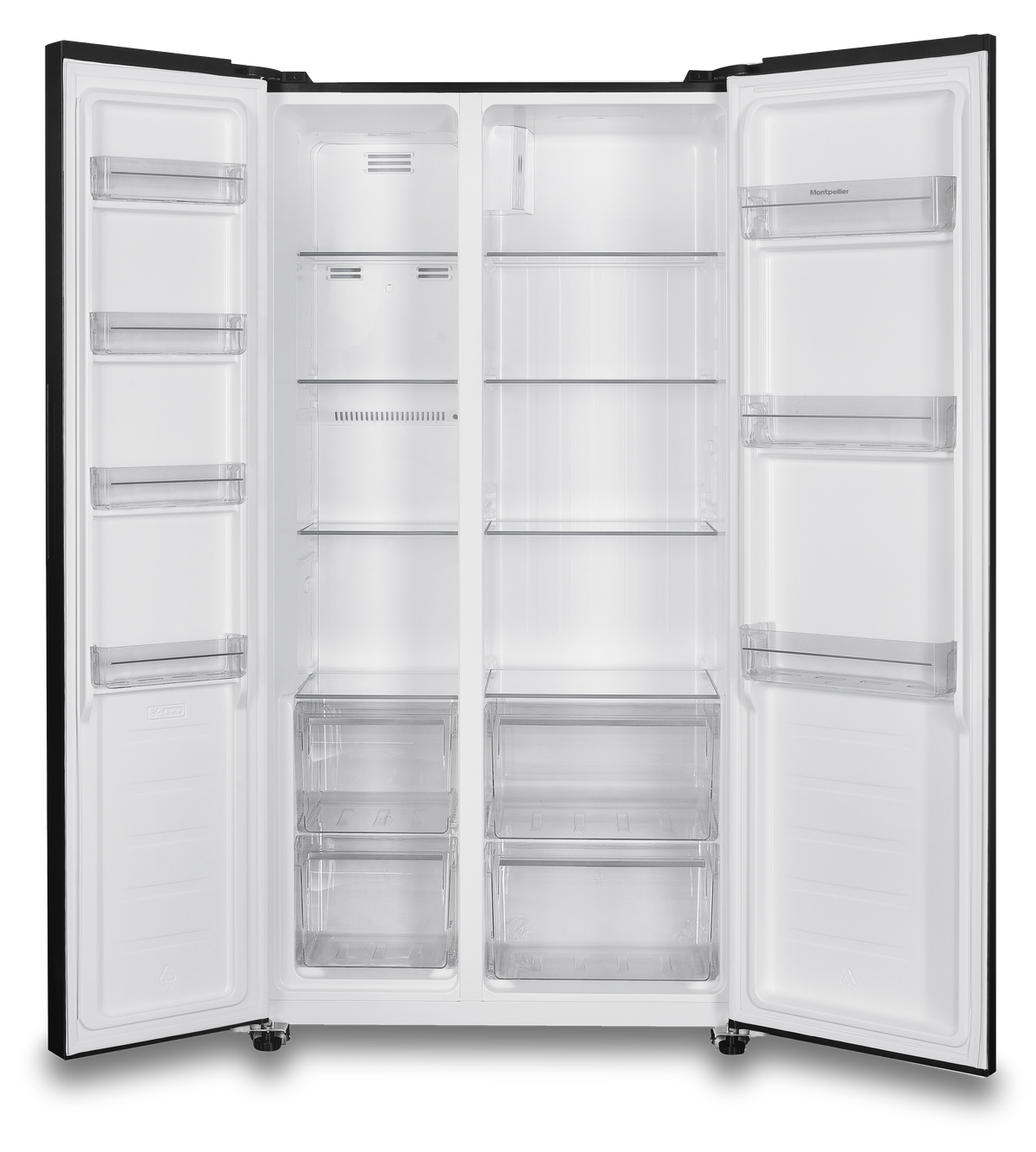 Montpellier MSBS442K American Style Side by Side Fridge Freezer in Black