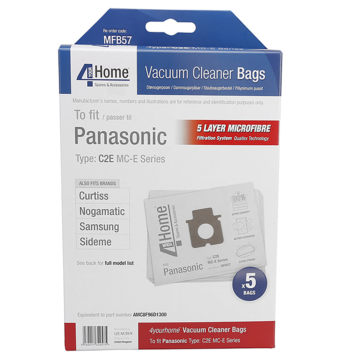 Panasonic Vacuum Cleaner Microfibre Bag - 2CER (Pack of 5)