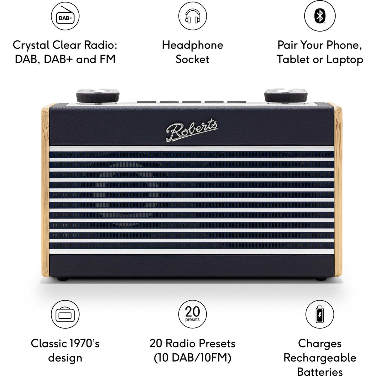 Roberts Rambler UNO DAB/DAB+/FM RDS Radio with Bluetooth - Navy Blue