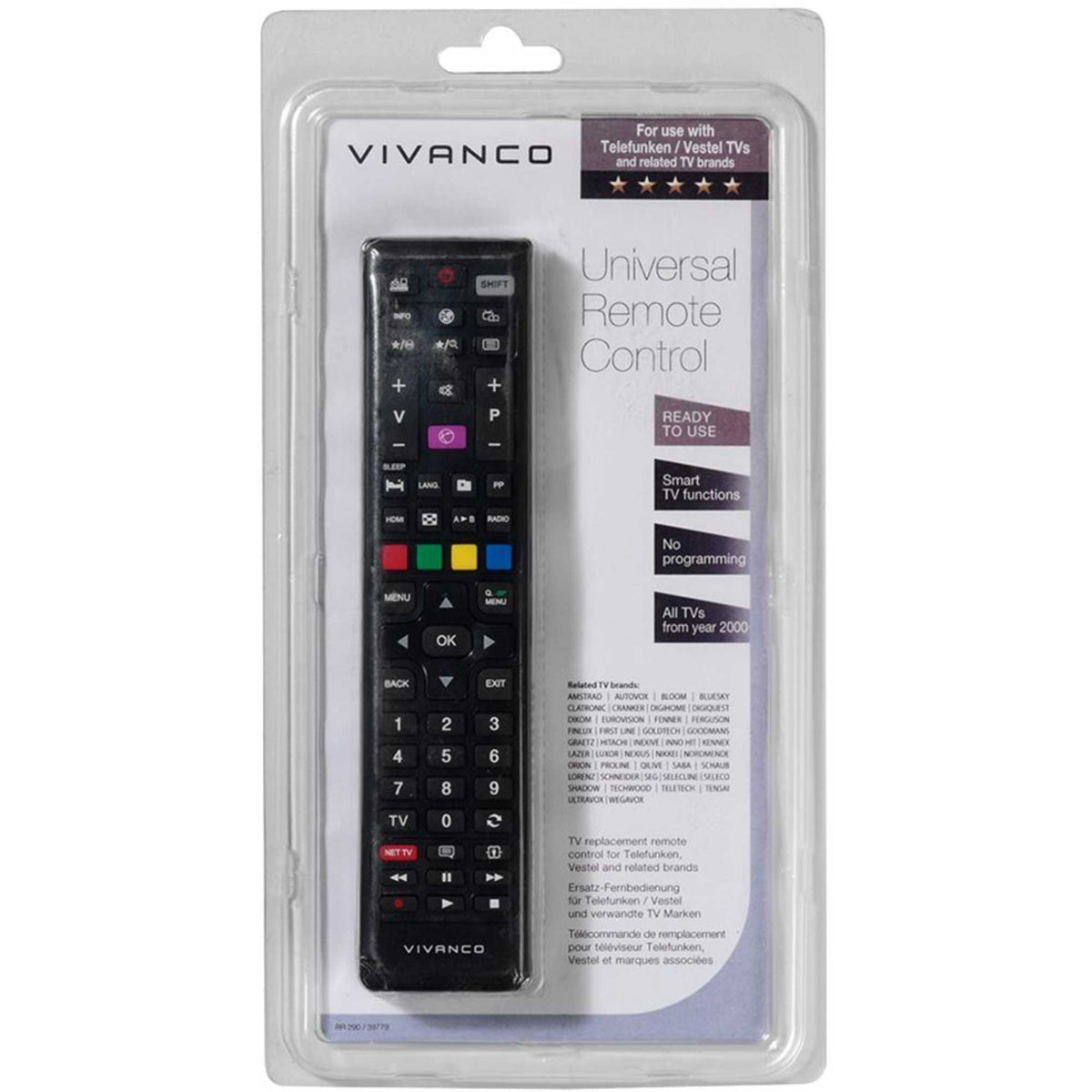 Vivanco 39779 Replacement Remote Control for Vestel TVs - Black