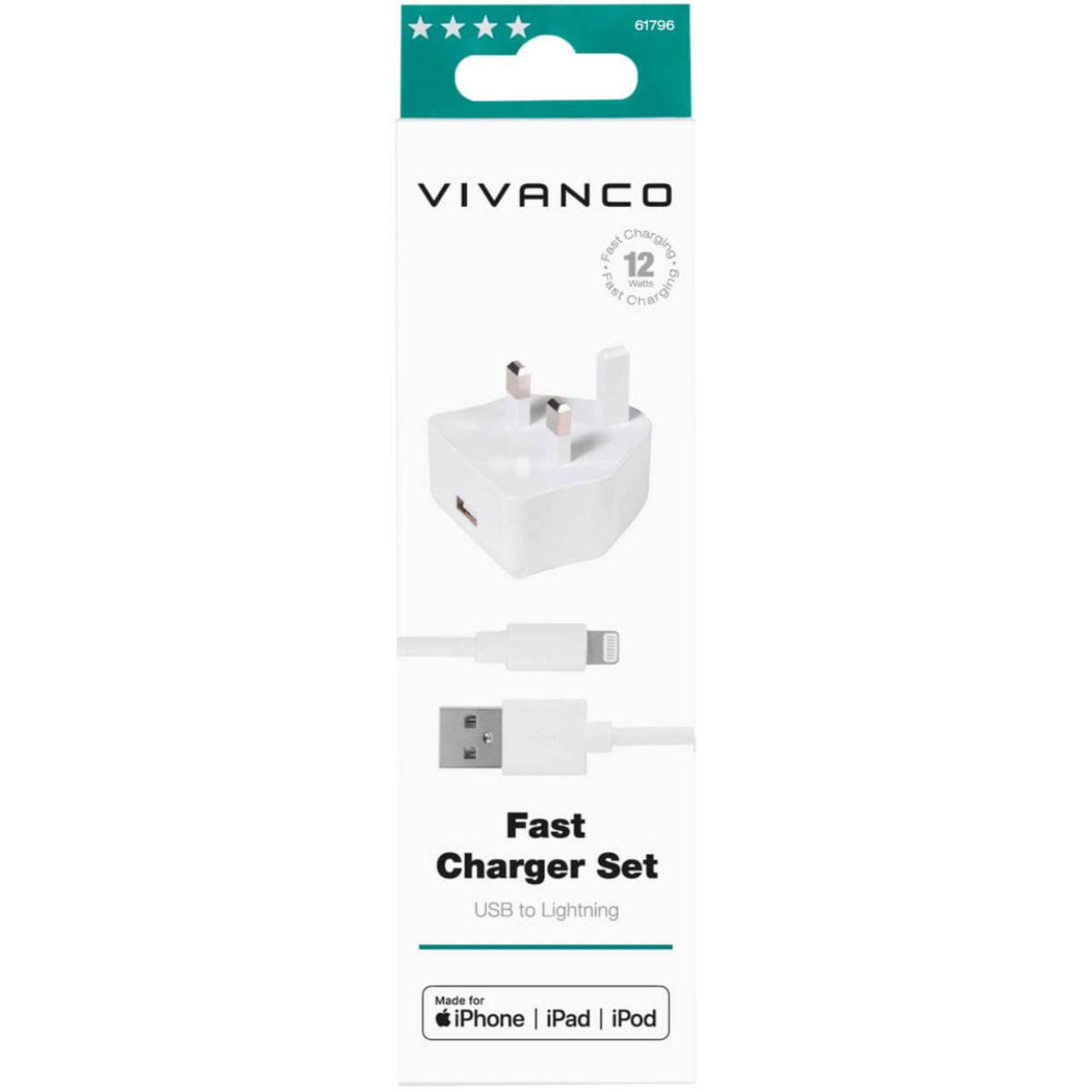 Vivanco 61796 USB Charger Kit with 1.2m Lightning USB Cable