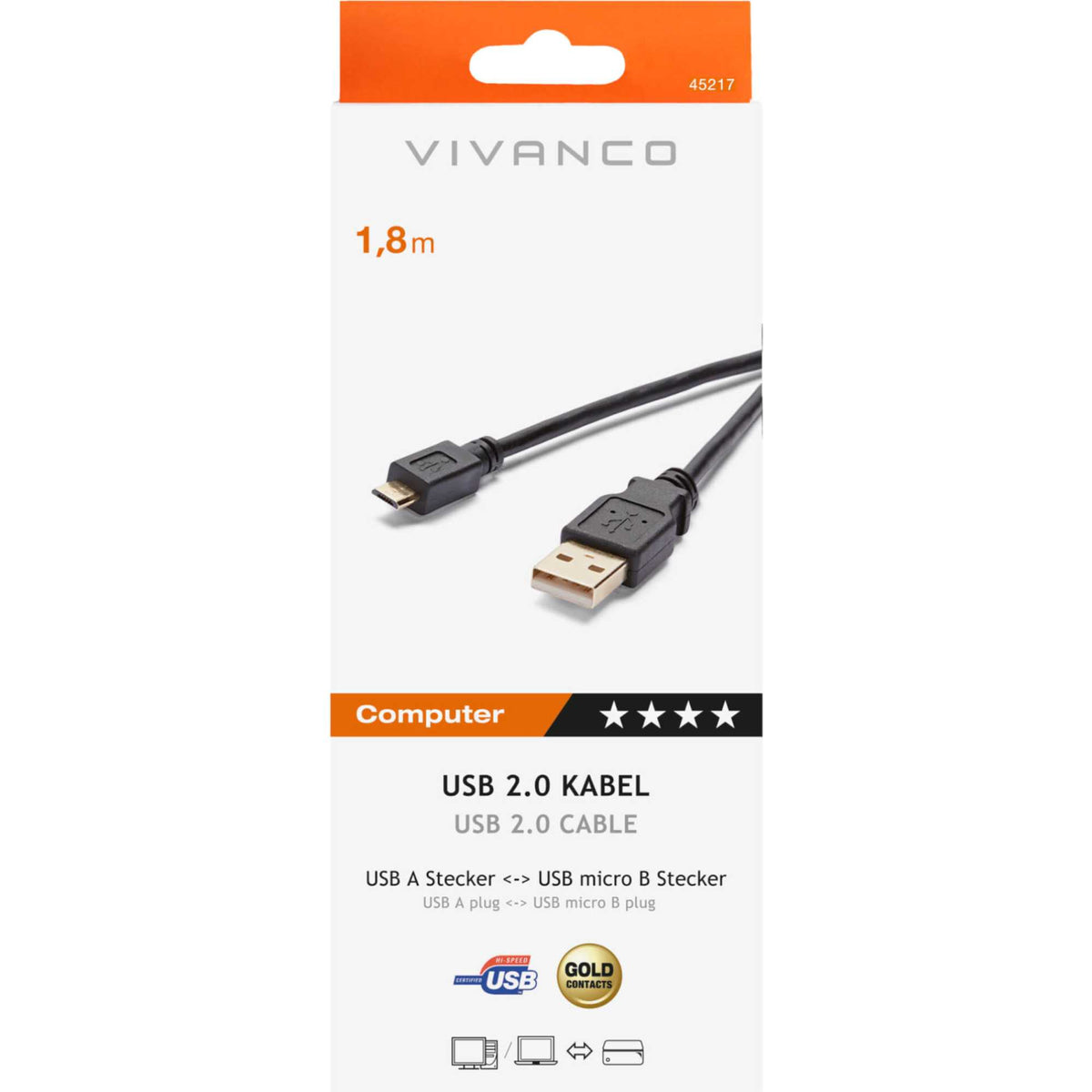 Vivanco CCU618MC1 1.8m USB Type A to Micro USB