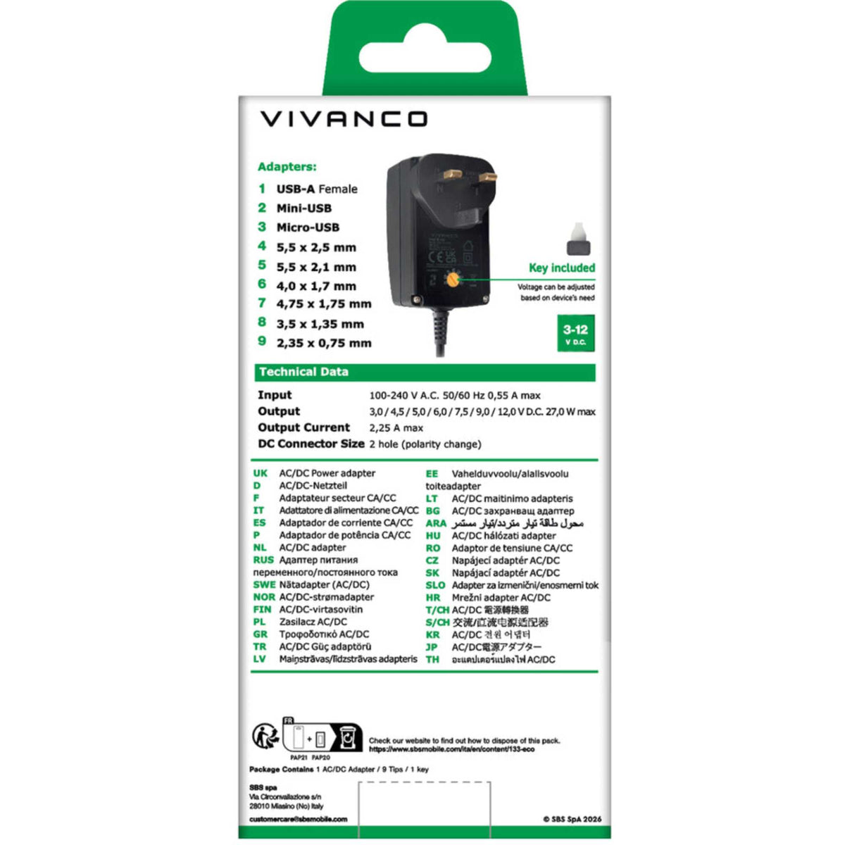 Vivanco VVITADAPT27WUN2 9-in-1 Universal Power Supply - Black