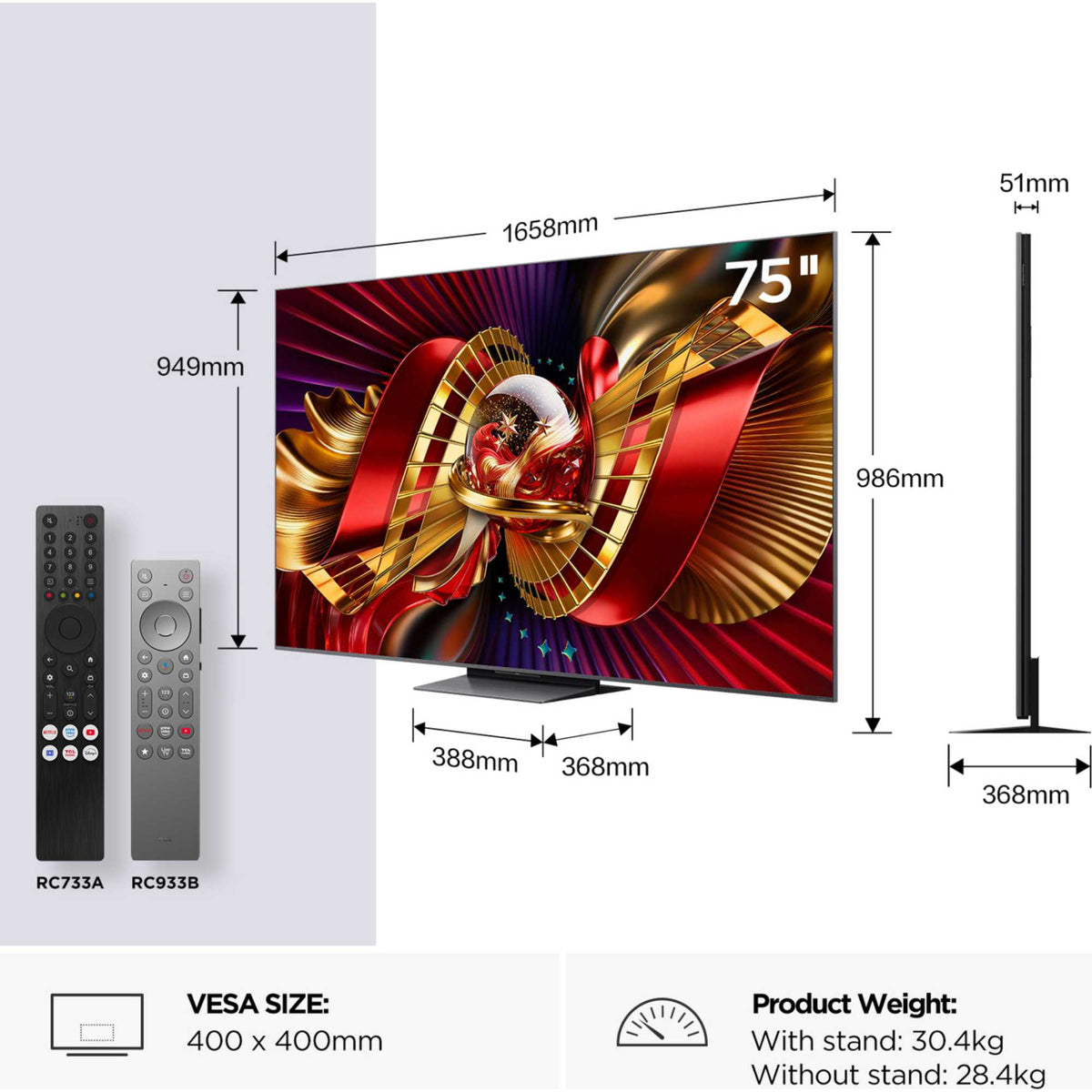 TCL C8LUK 75" 4K Ultra HD SQD-Mini LED Smart TV - 75C8LUK