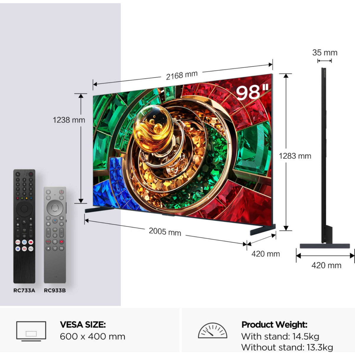 TCL RM9L 98" 4K Smart RGB-Mini LED Google AI TV - 98RM9L-UK