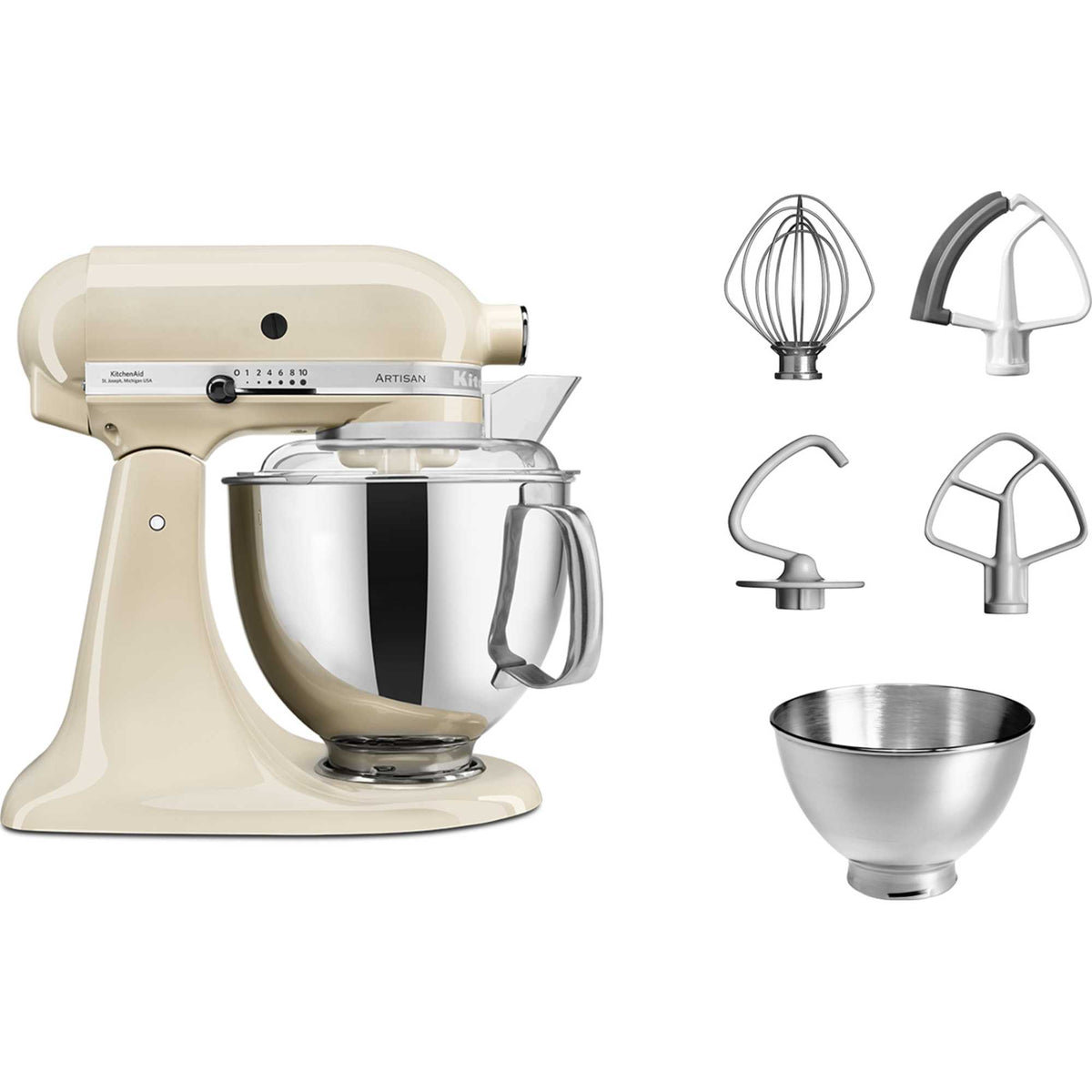 KitchenAid 5KSM175PSBAC 300W 4.8L Artisan Stand Mixer - Cream