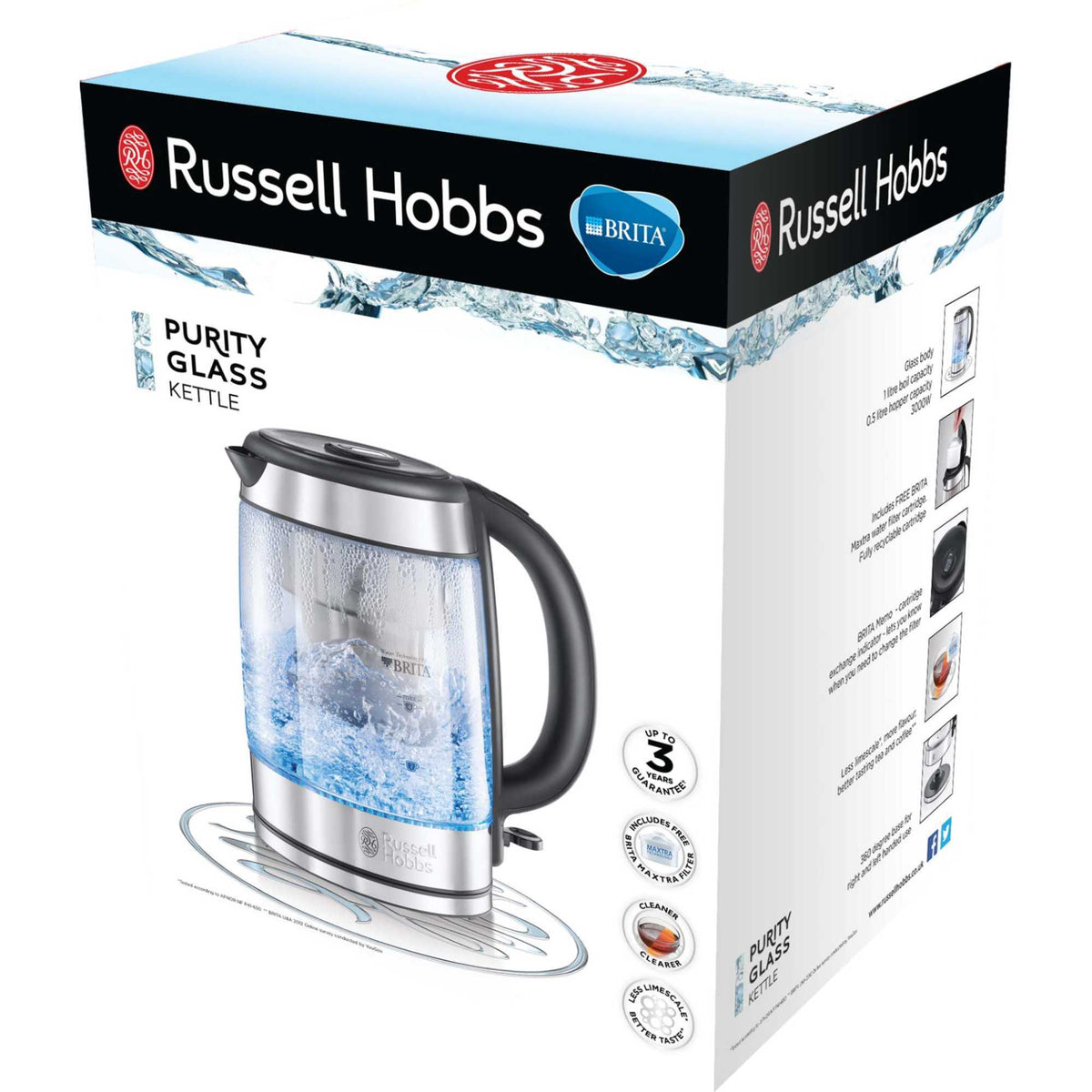 Russell Hobbs 20760-10 1l Brita Purity Glass Water Filter Kettle
