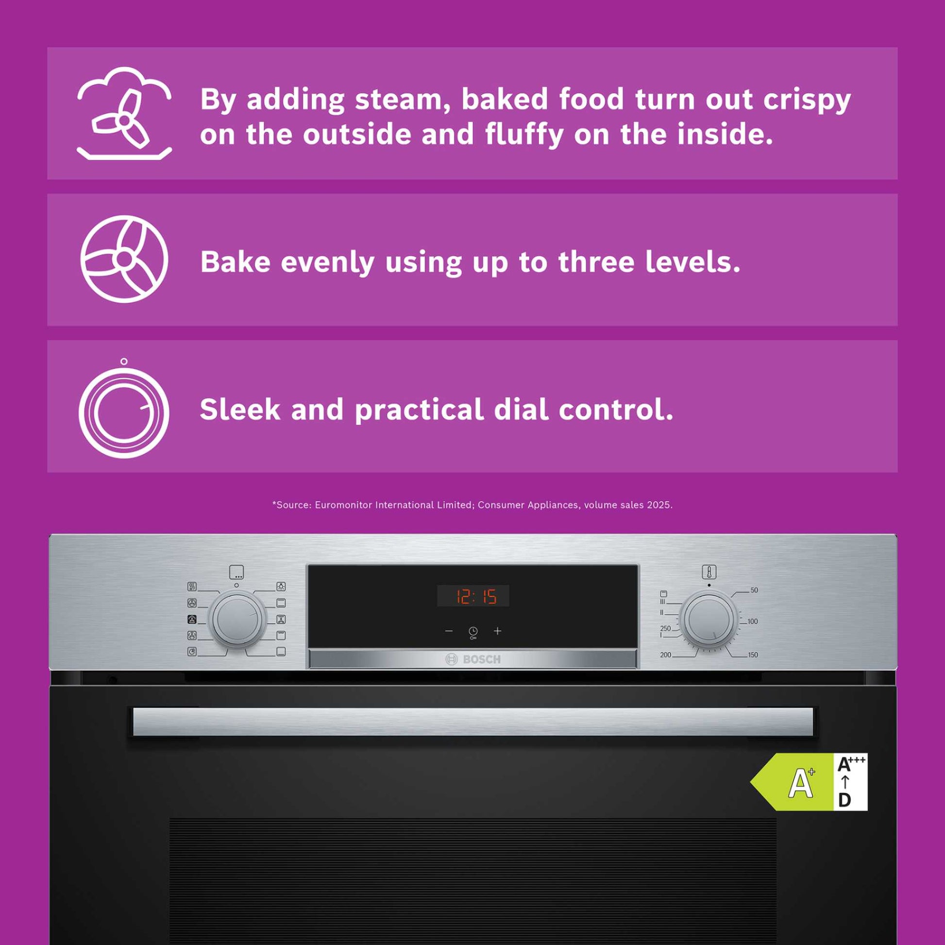 Bosch Series 4 HQA534BS3B Built-In Single Oven with Steam Function - Stainless Steel