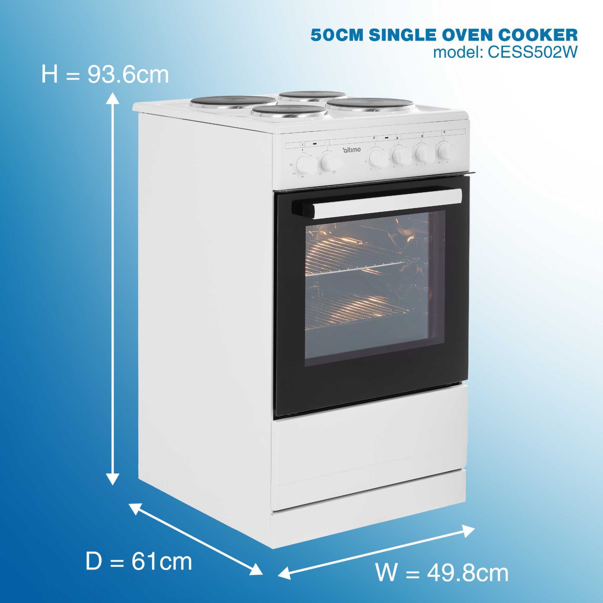 Altimo 50cm Electric Single Oven Cooker - CESS502W