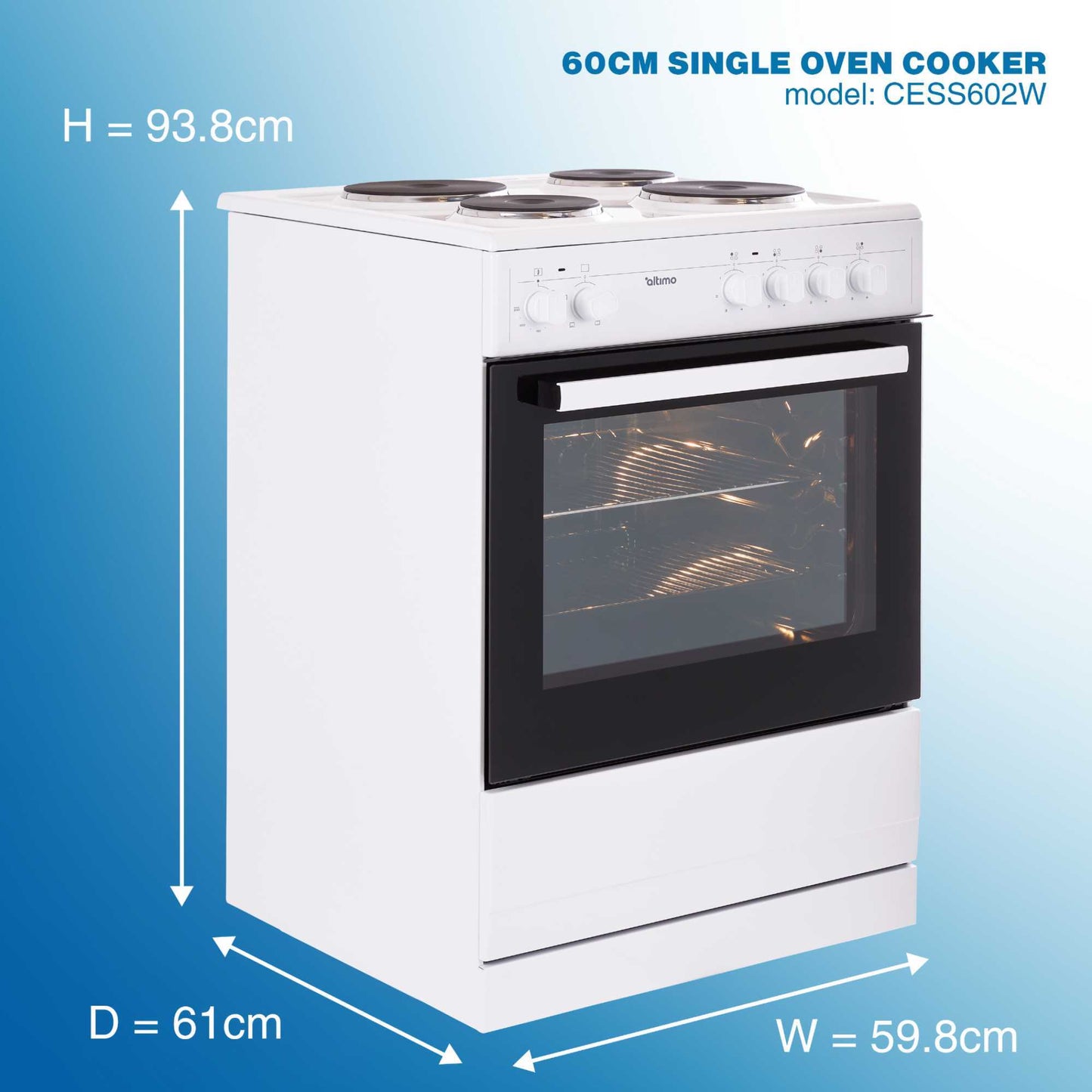 Altimo 60cm Electric Single Oven Cooker - CESS602W