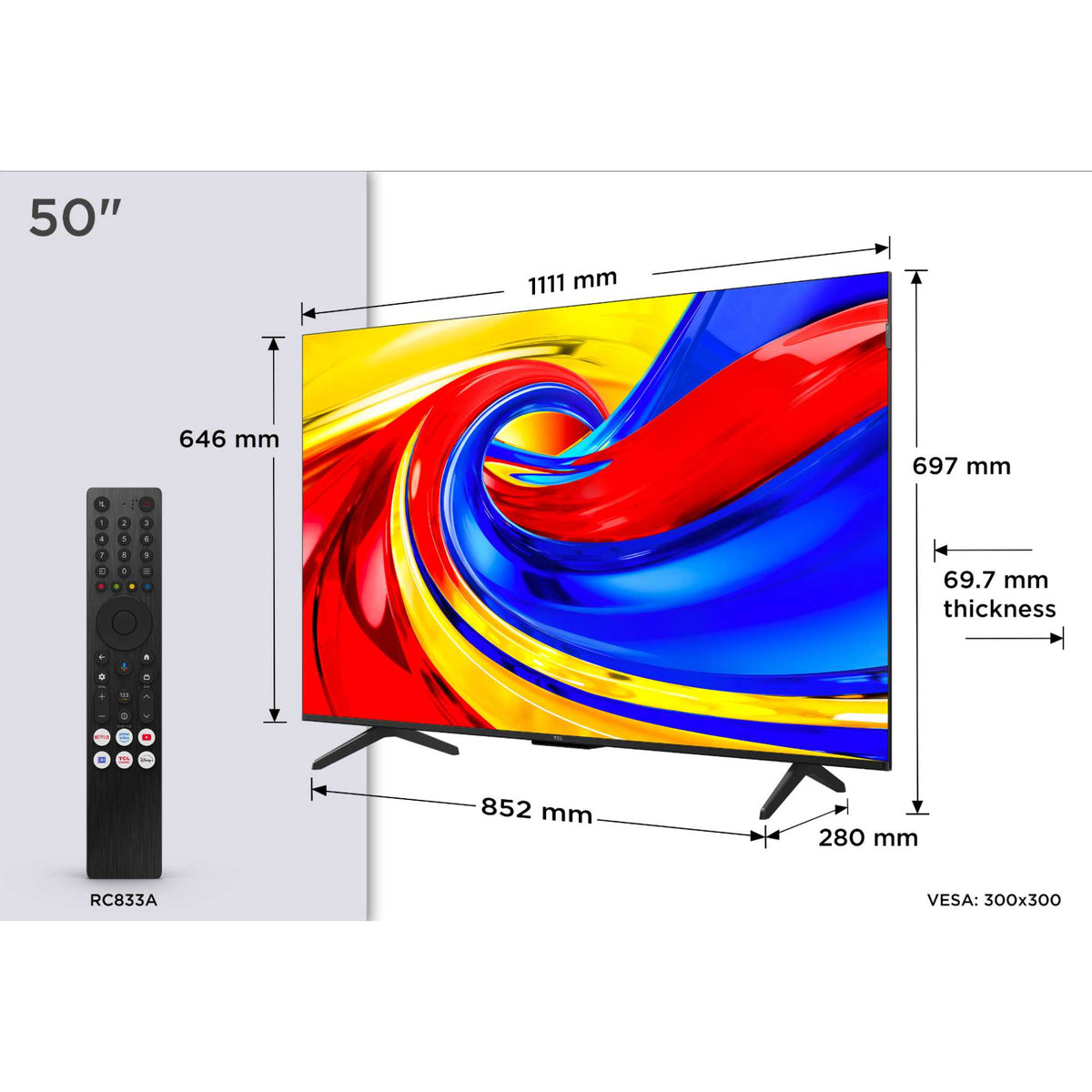 TCL P7L 50" 4K Smart QLED Google AI TV - 50P7L-UK