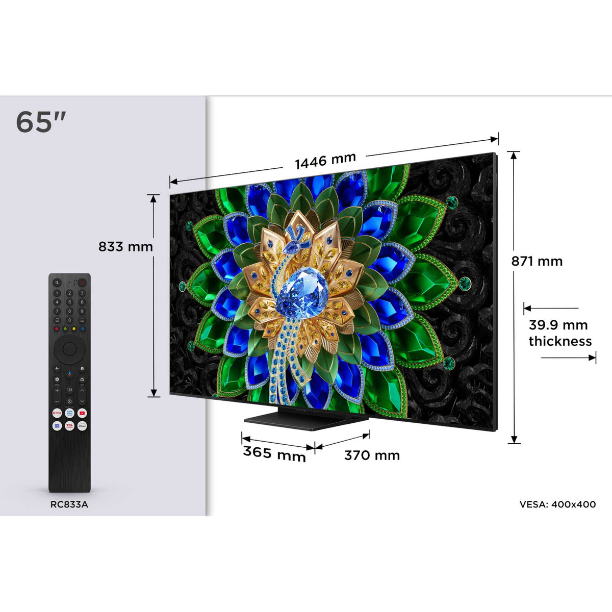 TCL A400U 65" 4K Ultra HD QD-Mini LED HDR Smart TV - 65A400U-UK