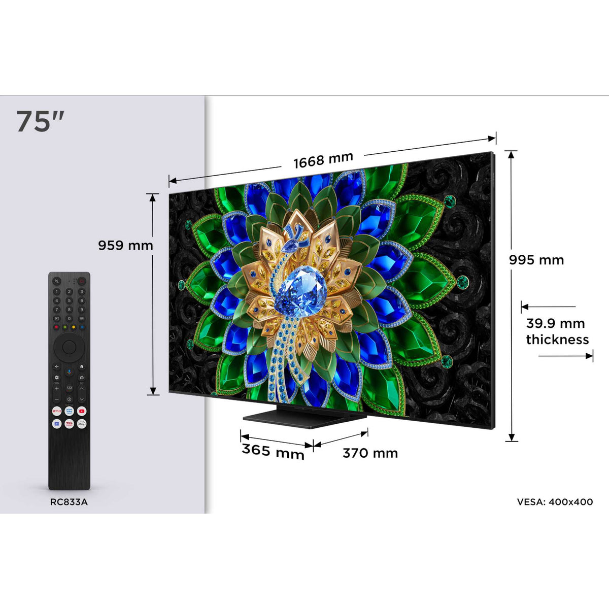 TCL A400U 75" 4K Ultra HD QD-Mini LED HDR Smart TV - 75A400U-UK