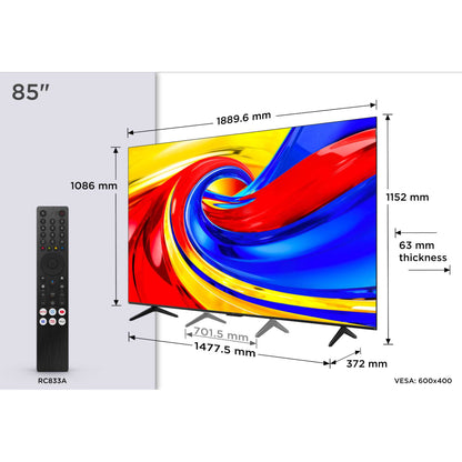 TCL P7L 85" 4K Smart QLED Google AI TV - 85P7L-UK