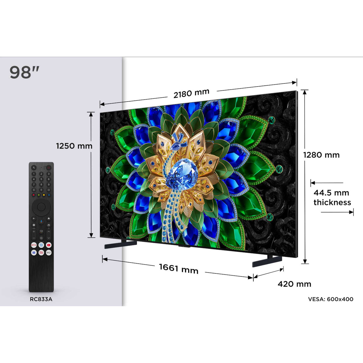 TCL A400U 98" 4K Ultra HD QD-Mini LED HDR Smart TV - 98A400U-UK