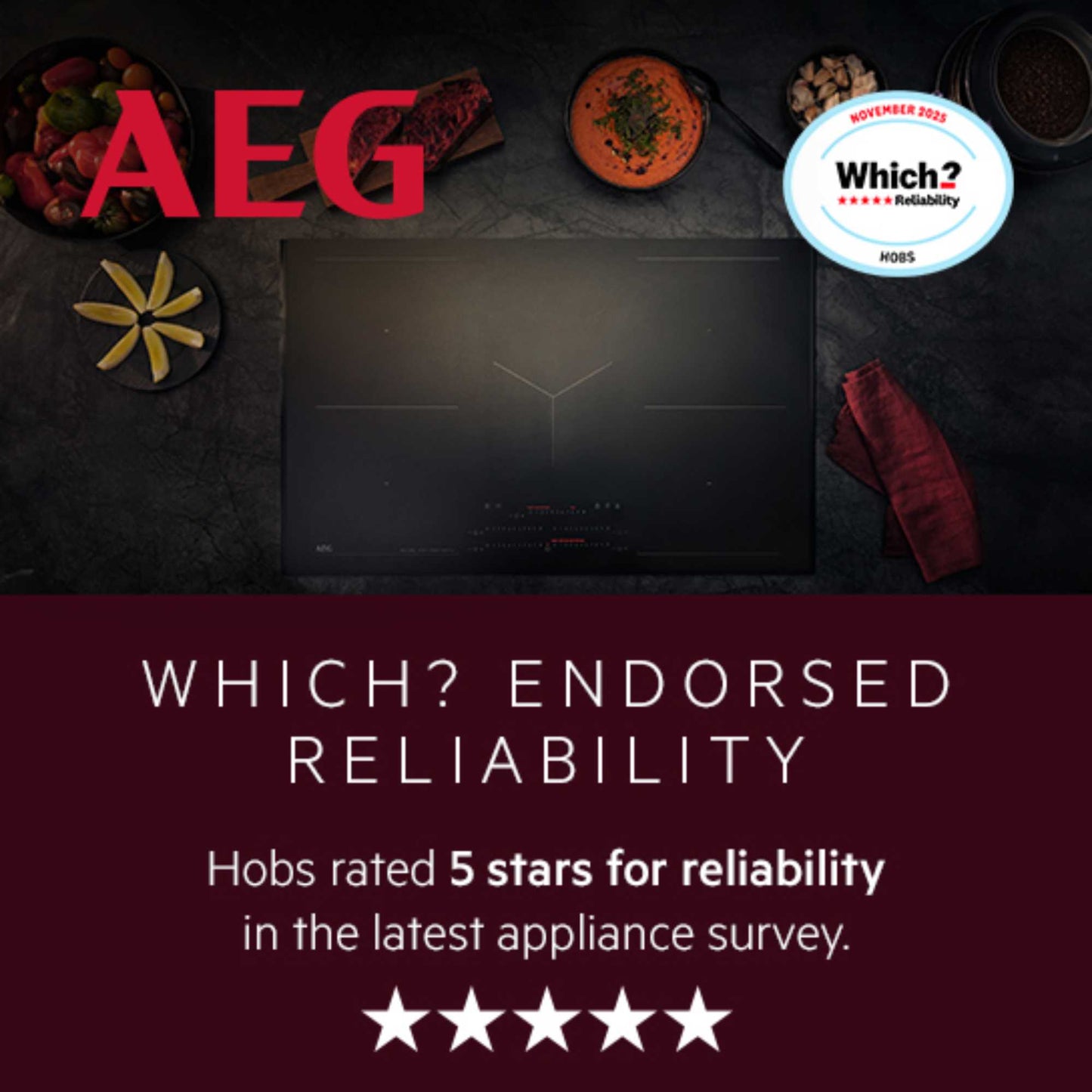 AEG HGB75500SM 75cm Slimline Gas Hob