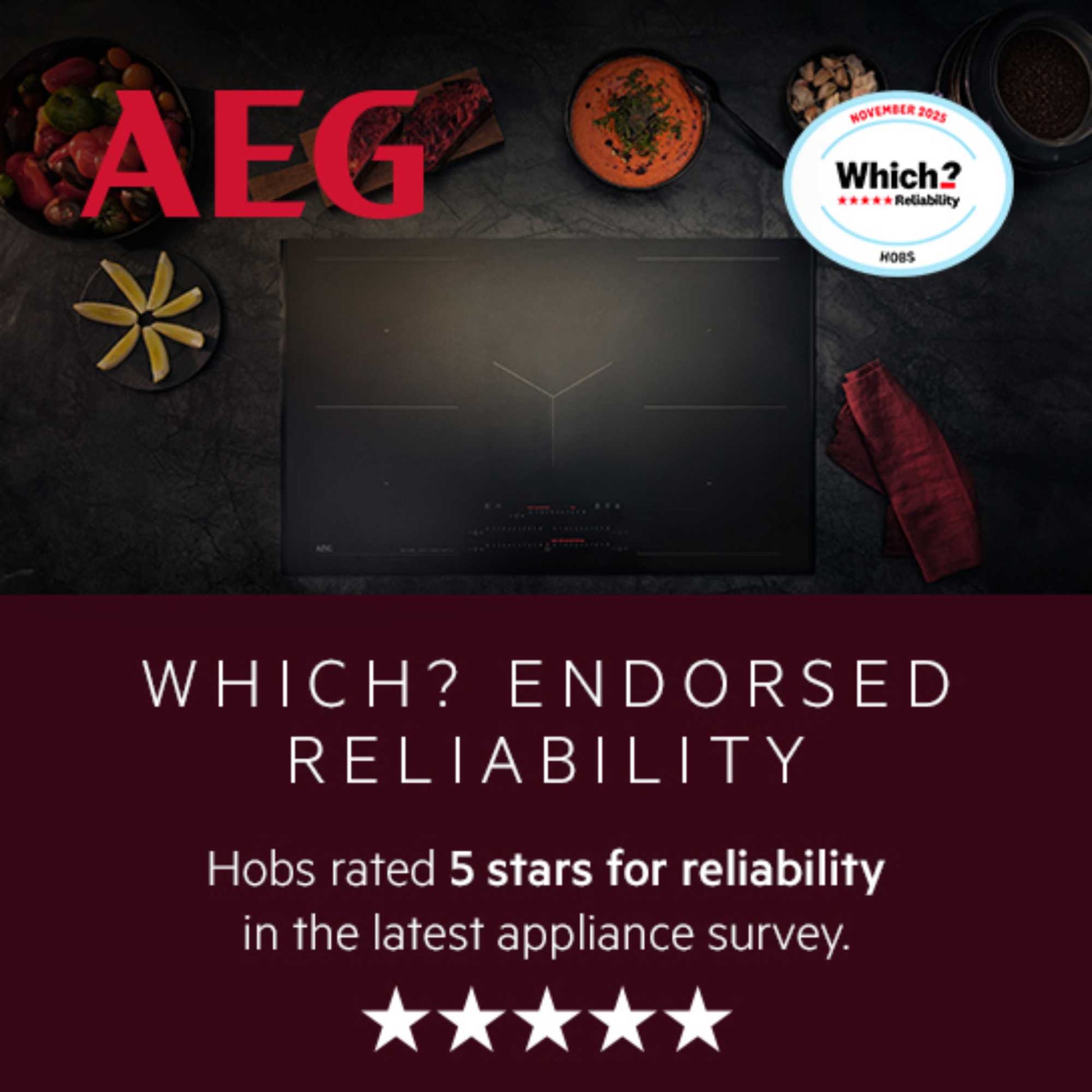 AEG HGB75500SM 75cm Slimline Gas Hob