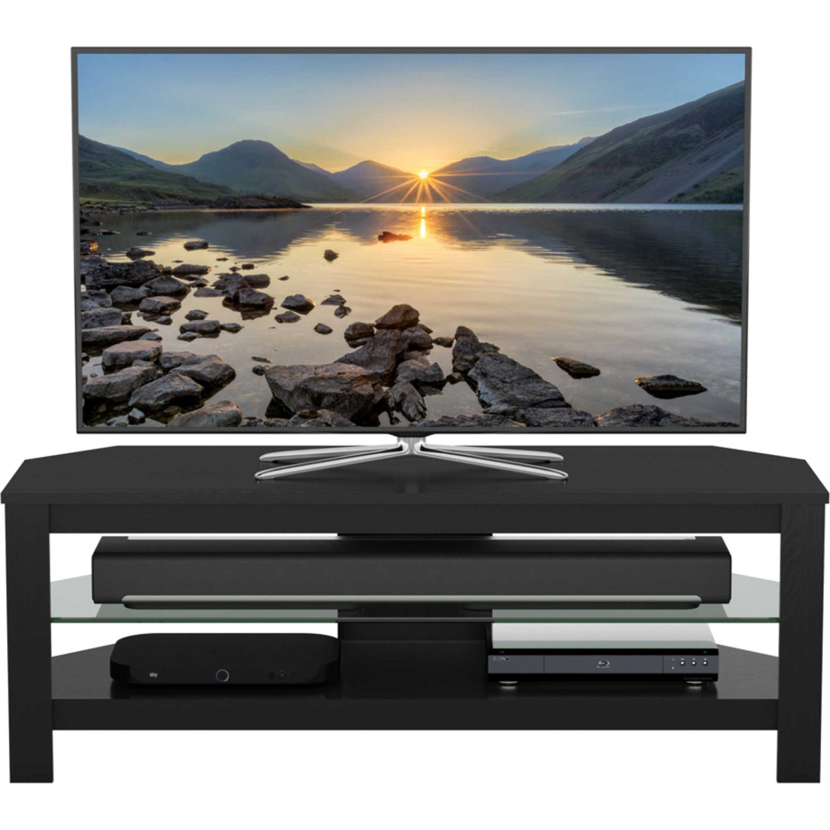 AVF CA115BOX Calibre Plus TV Stand with Glass Shelf Up To 55" - Black Oak