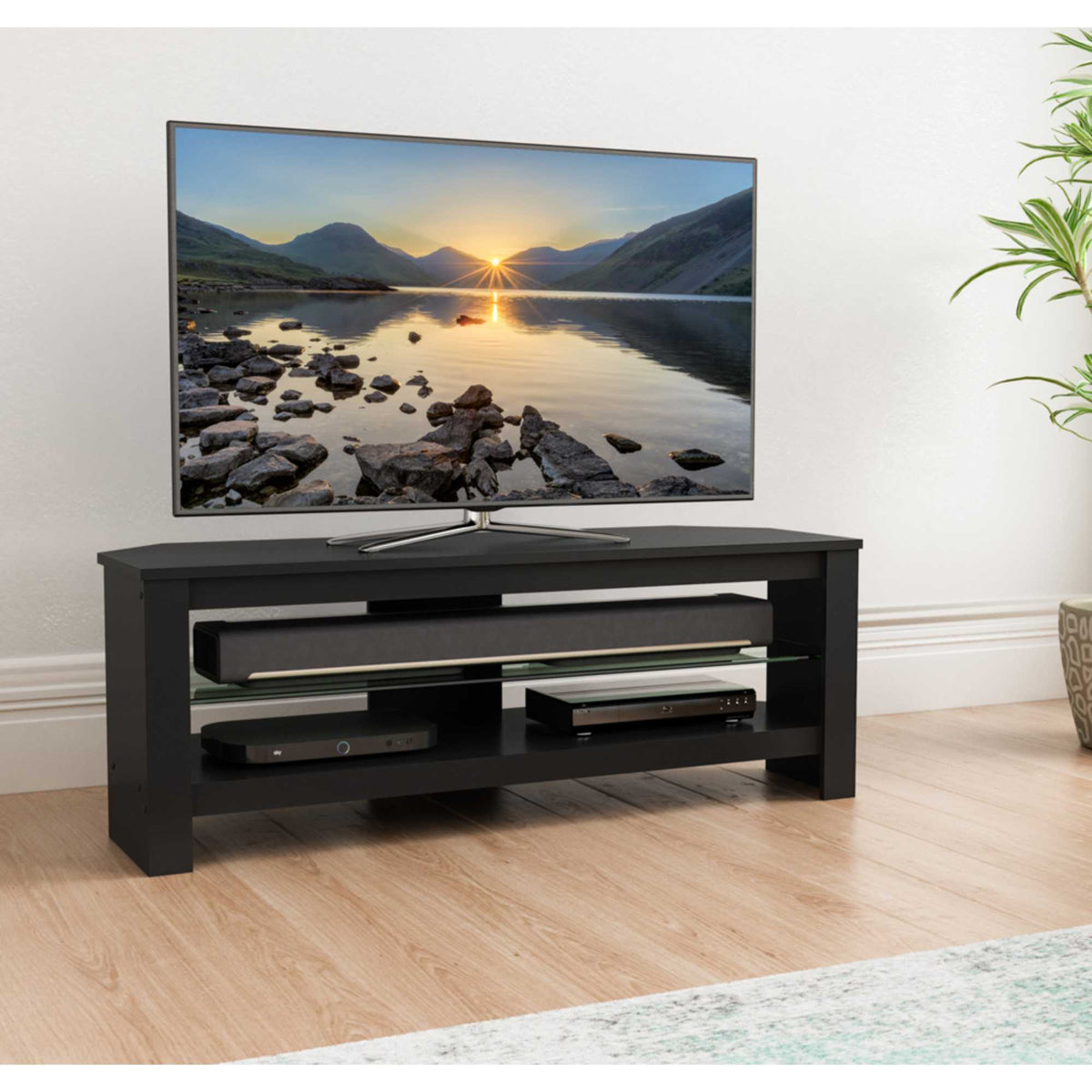 AVF CA115BOX Calibre Plus TV Stand with Glass Shelf Up To 55" - Black Oak