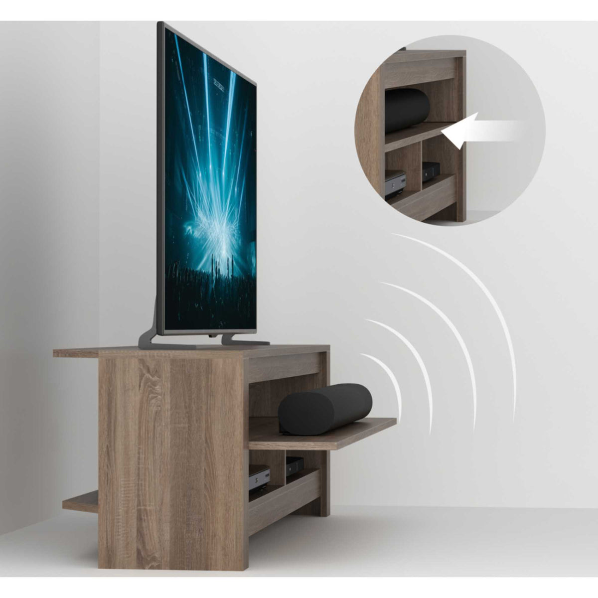 AVF CAS140GO Calibre Sound TV Stand with Sliding Shelf Up To 65" - Rustic Sawn Oak