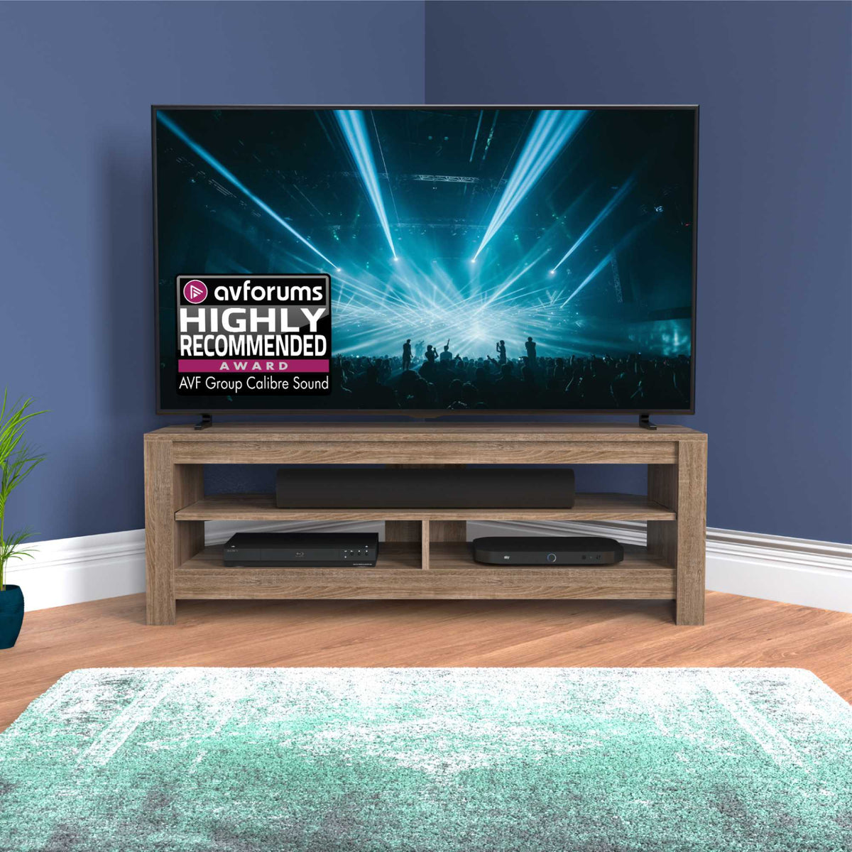 AVF CAS140GO Calibre Sound TV Stand with Sliding Shelf Up To 65" - Rustic Sawn Oak
