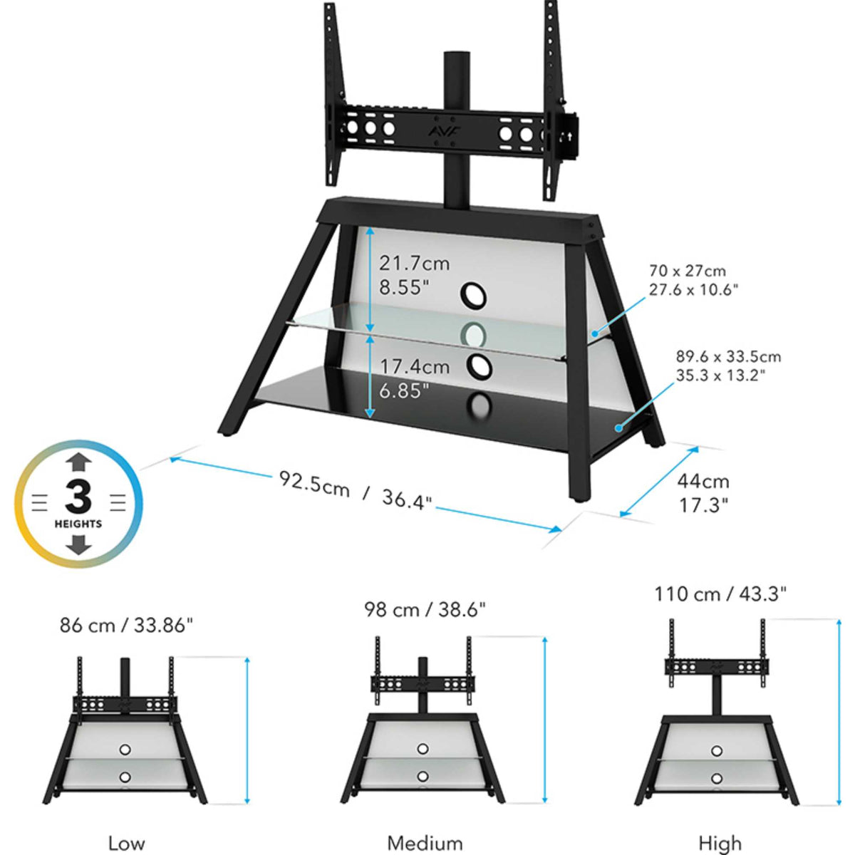 AVF EASL925A Easel TV Stand with TV Mount 37-65" - 4 Colour Settings