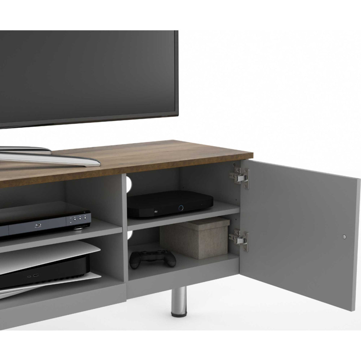 AVF FS1900WSSG Whitesands Open Aperture TV Stand - Satin Grey & Wood