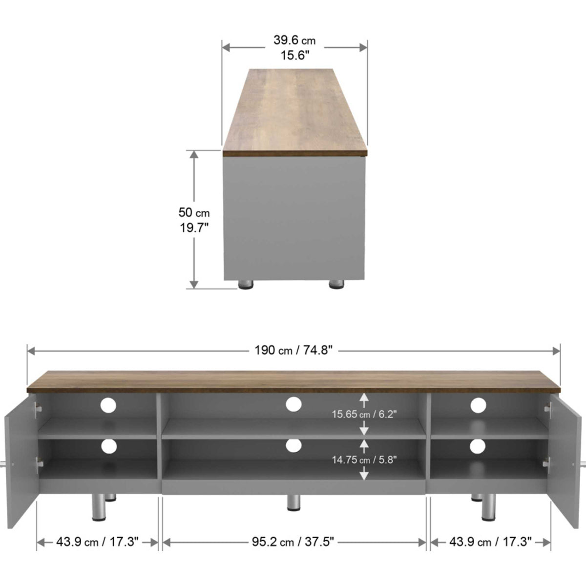 AVF FS1900WSSG Whitesands Open Aperture TV Stand - Satin Grey & Wood