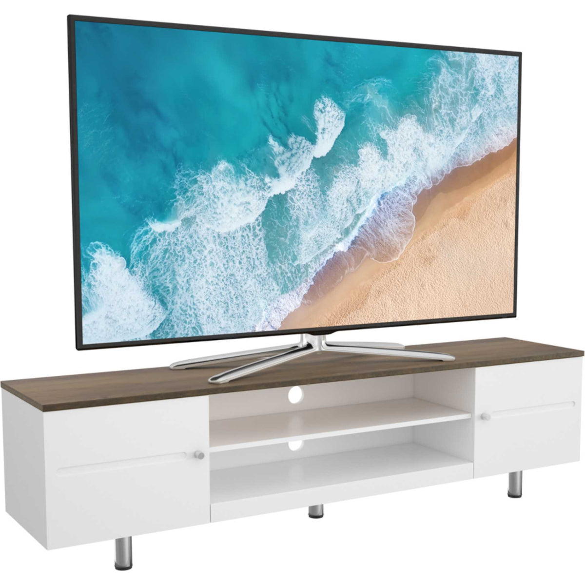 AVF FS1900WSSW Whitesands Open Aperture TV Stand - Satin White & Wood