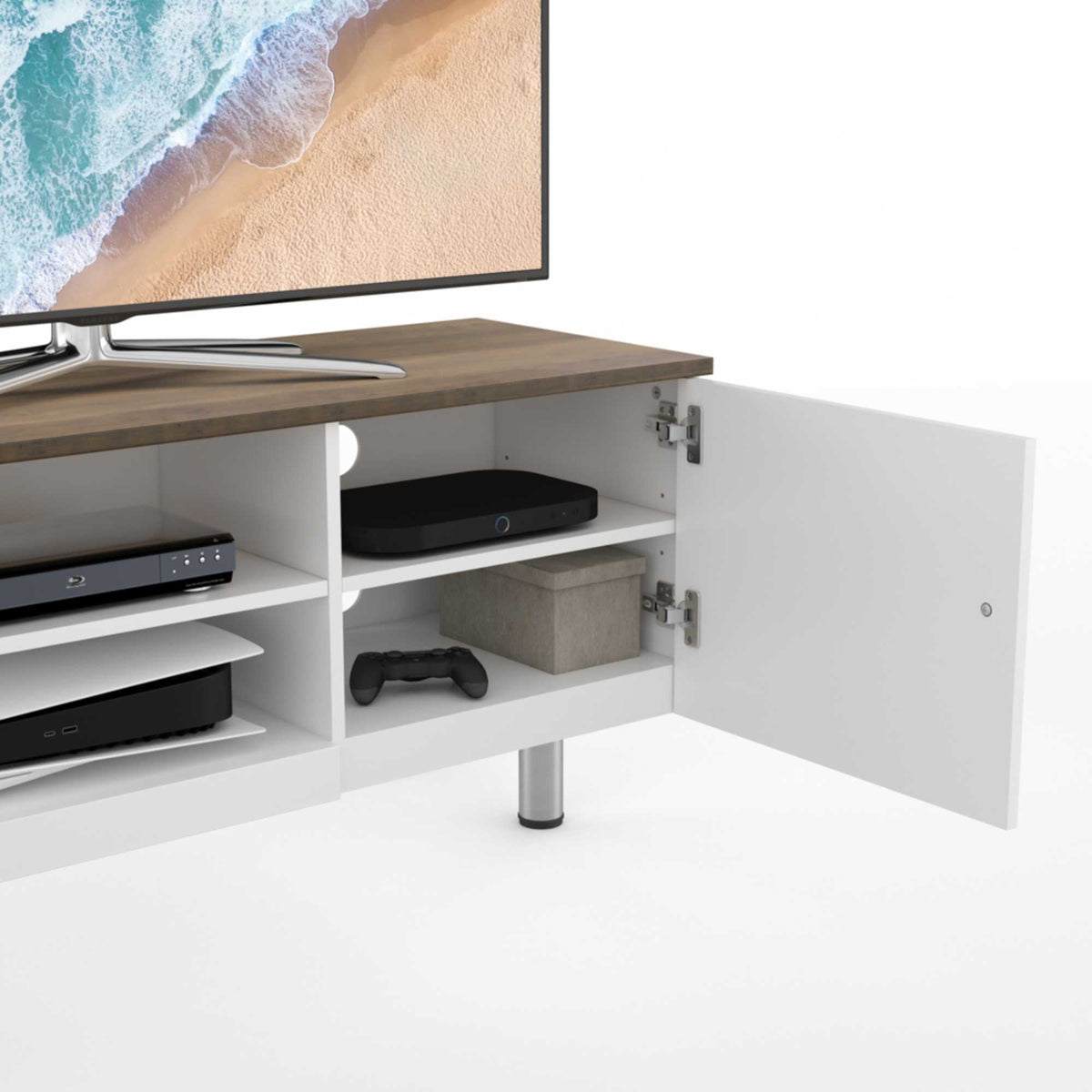 AVF FS1900WSSW Whitesands Open Aperture TV Stand - Satin White & Wood