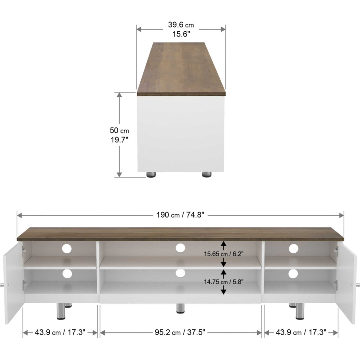 AVF FS1900WSSW Whitesands Open Aperture TV Stand - Satin White & Wood