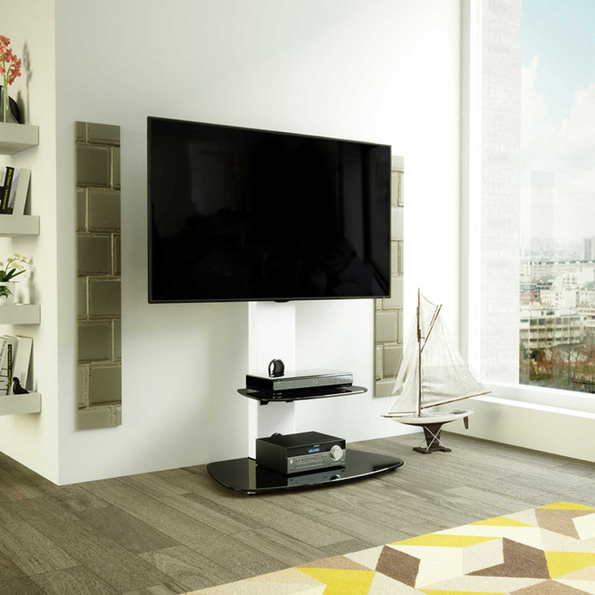 AVF Lucerne 70cm Curved Pedestal TV Stand 32-65 - Stain White & Black Gloss