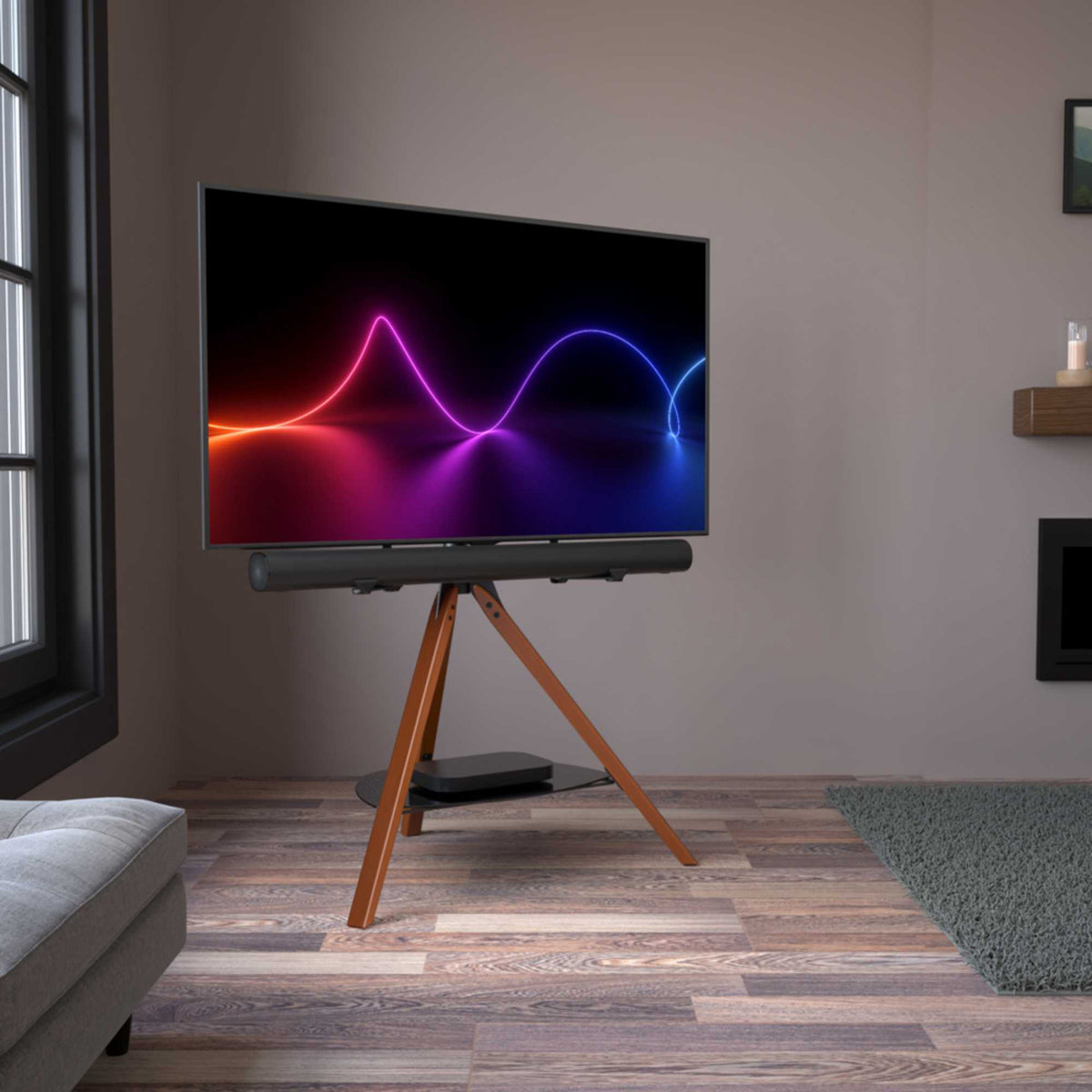 AVF FSLK1001HOXDWB Hoxton Sound Tripod TV & Soundbar Stand 32-70" - Dark Wood