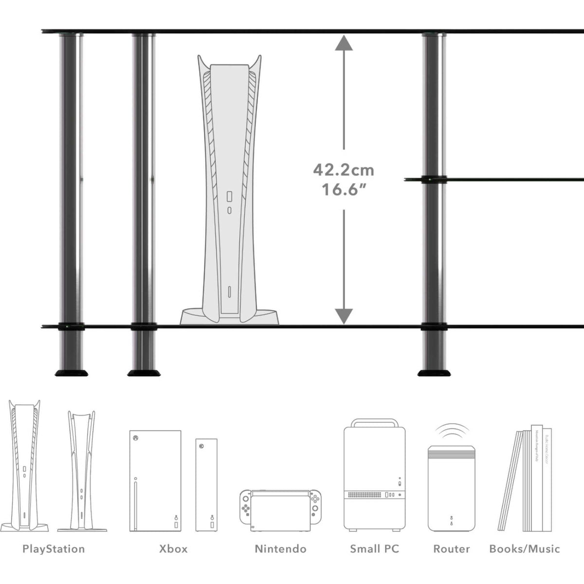 AVF SDC1140-5 Glass TV Stand With Vertical Storage - Black/Chrome