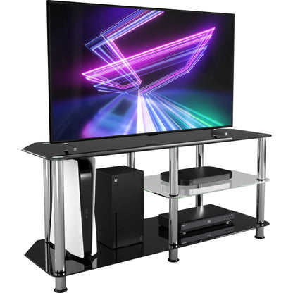 AVF SDC1140-5 Glass TV Stand With Vertical Storage - Black/Chrome