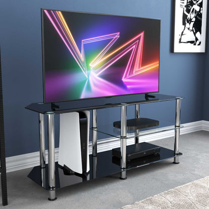 AVF SDC1140-5 Glass TV Stand With Vertical Storage - Black/Chrome