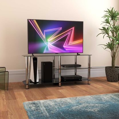AVF SDC1140-5 Glass TV Stand With Vertical Storage - Black/Chrome