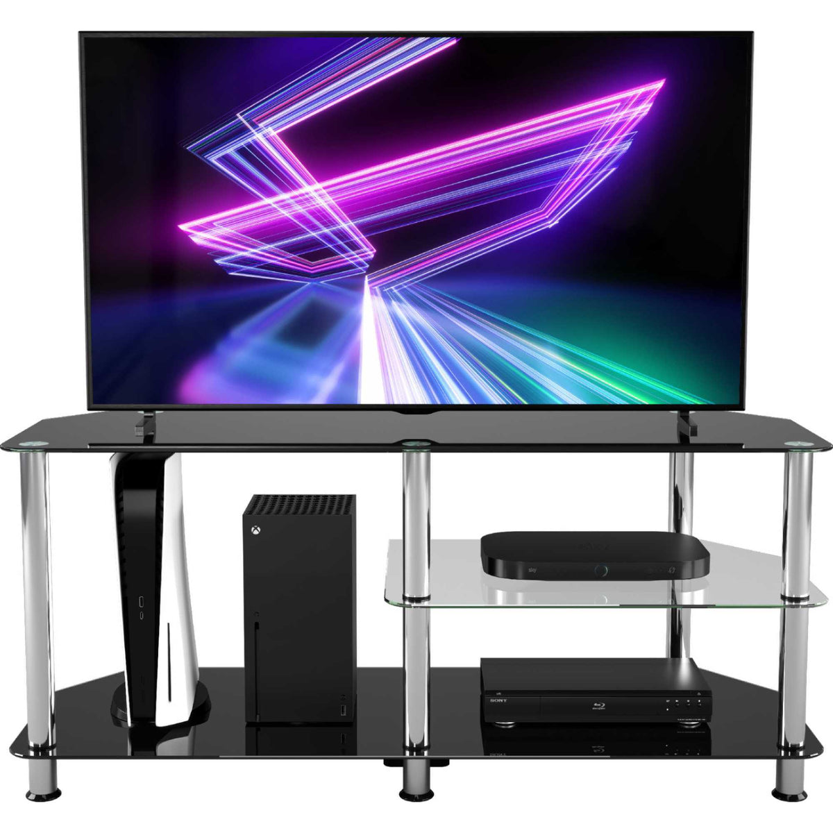 AVF SDC1140-5 Glass TV Stand With Vertical Storage - Black/Chrome