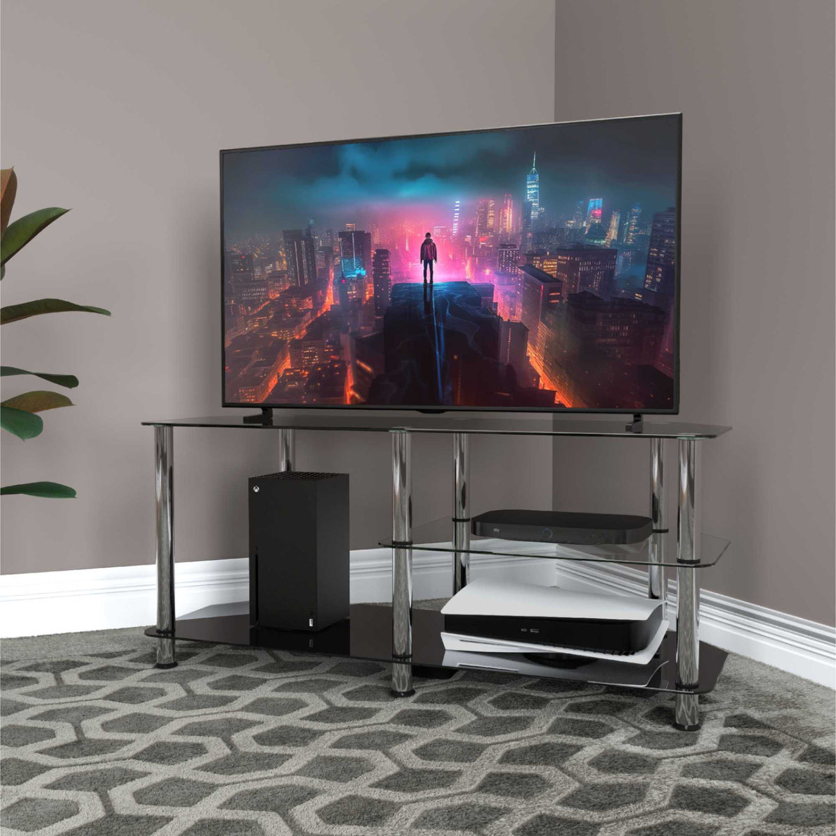 AVF SDC1140-5 Glass TV Stand With Vertical Storage - Black/Chrome