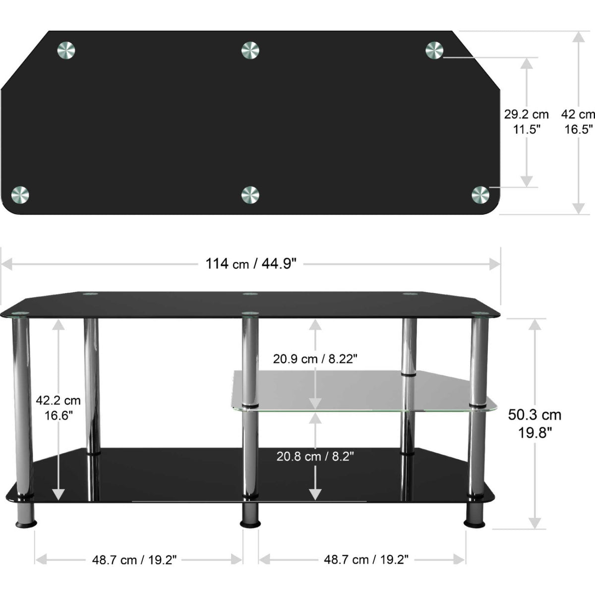 AVF SDC1140-5 Glass TV Stand With Vertical Storage - Black/Chrome