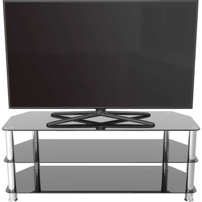AVF SDC1250 125cm Glass Corner TV Stand - Black & Chrome