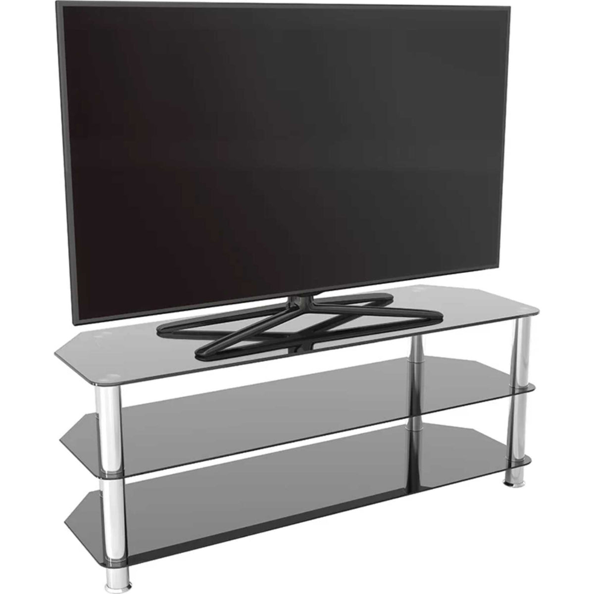 AVF SDC1250 125cm Glass Corner TV Stand - Black & Chrome