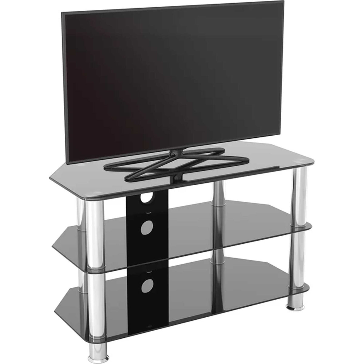 AVF SDC800 80cm Glass Corner TV Stand - Black & Chrome