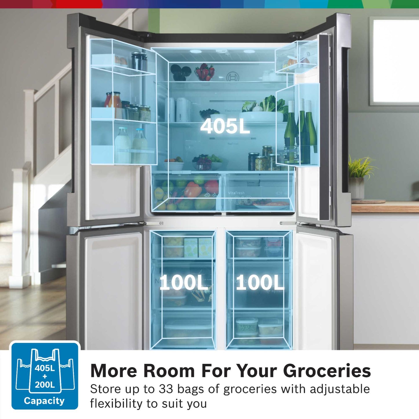 Bosch Series 4 American Style Fridge Freezer 60/40 Total No Frost - Brushed Steel - KFN96VPEAG